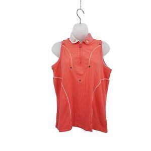 Jamie Sadock Sleveless Golf Top Women's Size Medium Coral Orange Ribbed Collared